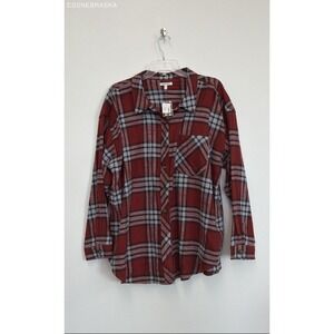 Maurices Red/Blue Womens Plaid Button Down Boyfriend Shirt - Size 3X